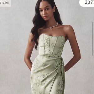 V. Chapman June Corset Jacquard Front-Slit Gown